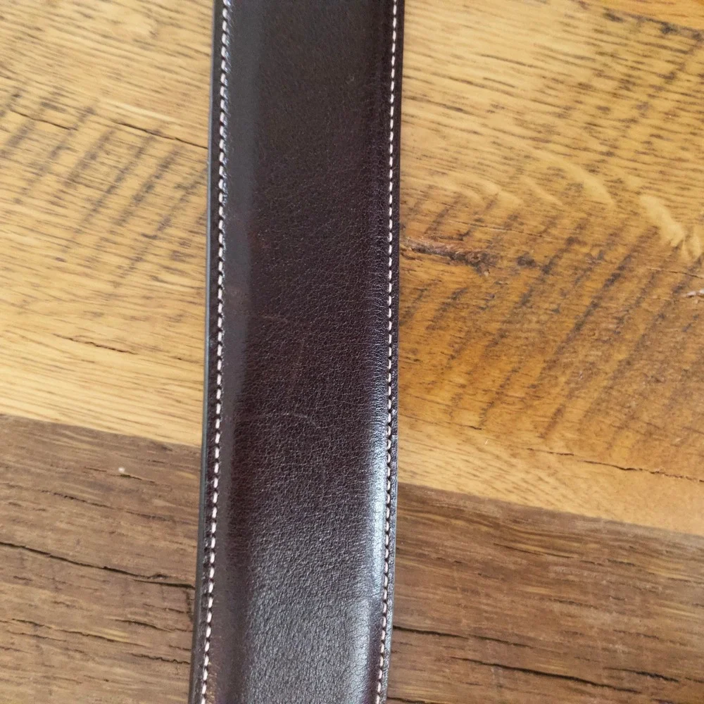 Ted Baker Belt Mens 34 Brown Italian Leather Solid Brass Buckle Formal 0906